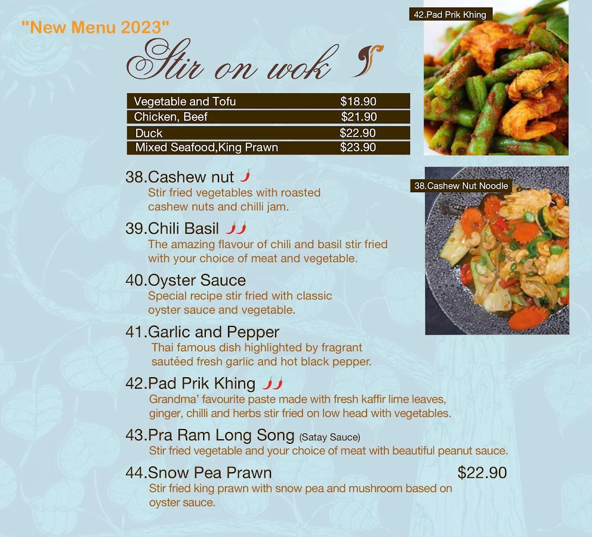 Menu, Thai Space