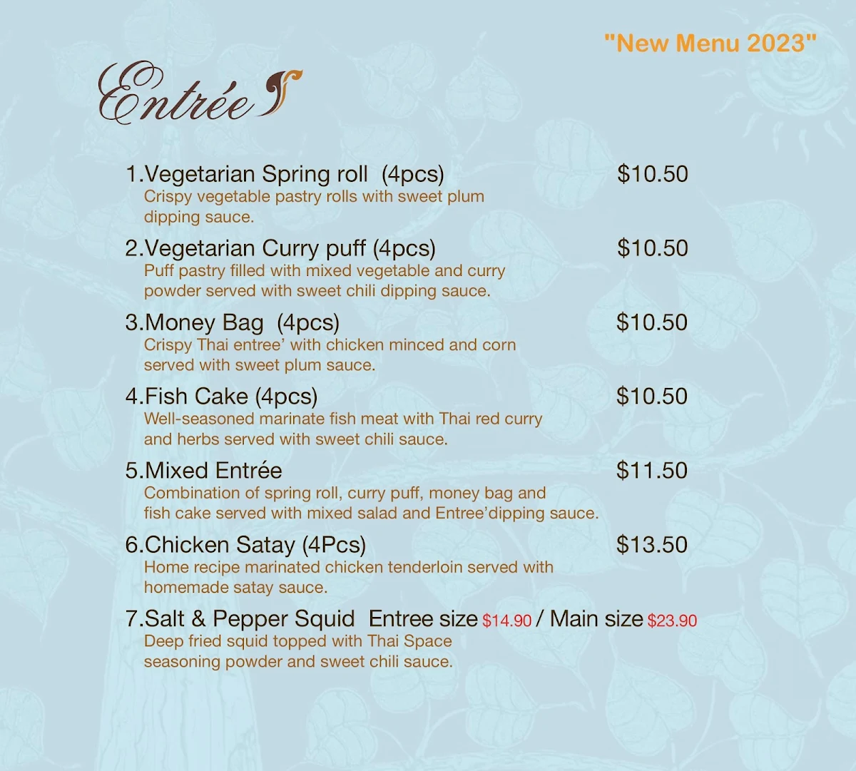 Menu, Thai Space