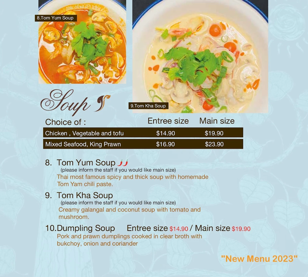 Menu, Thai Space