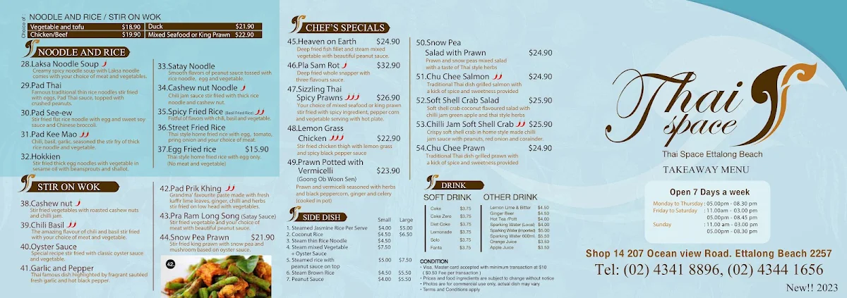 Menu, Thai Space
