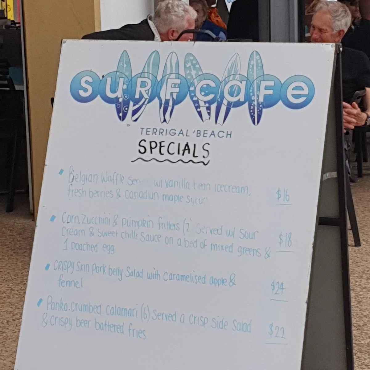 Menu, Terrigal Surf Café
