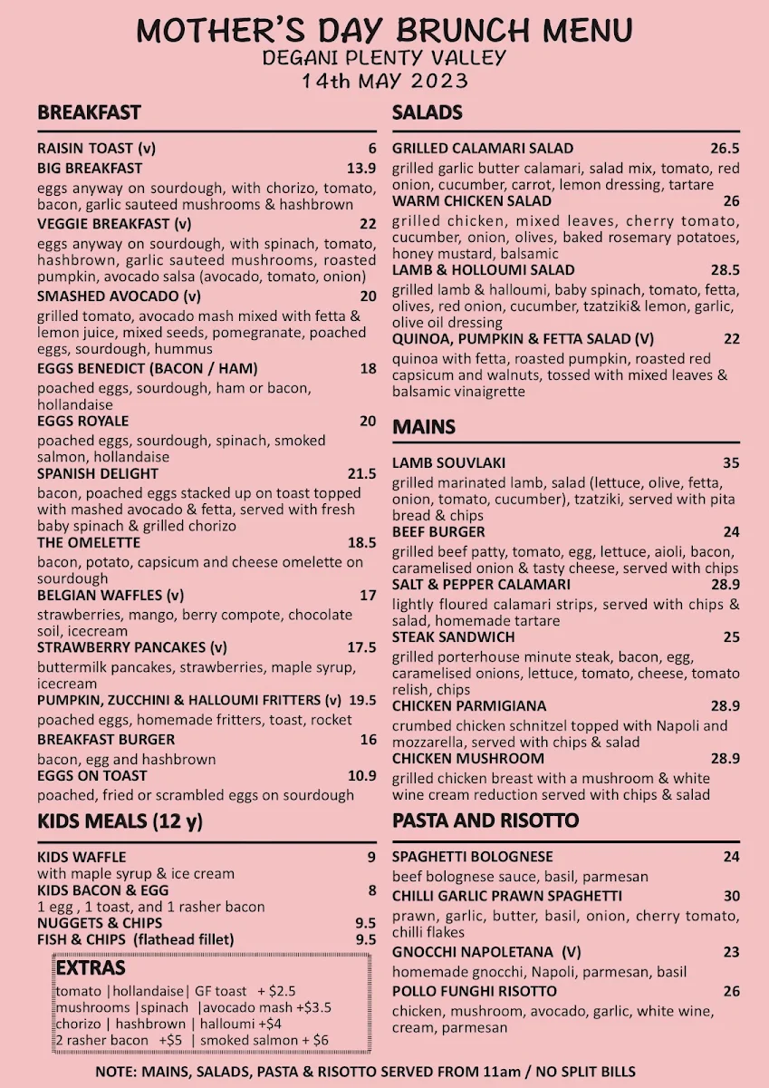 Menu, Degani