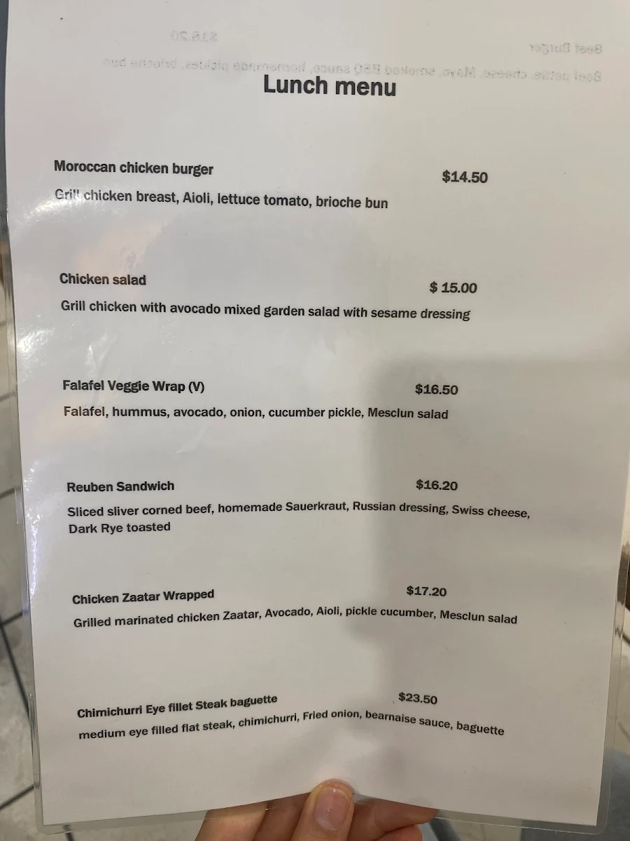 Menu, Good cafe gordon