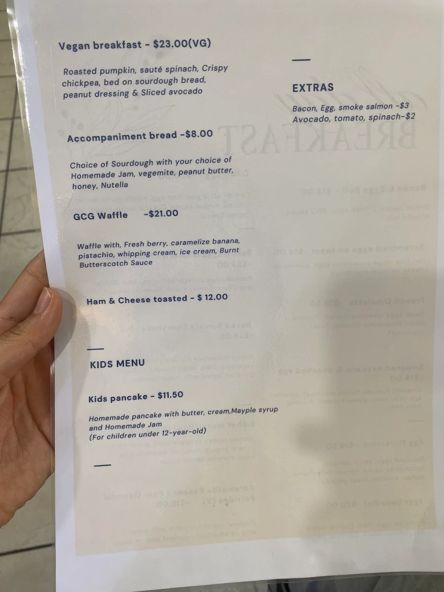 Menu, Good cafe gordon