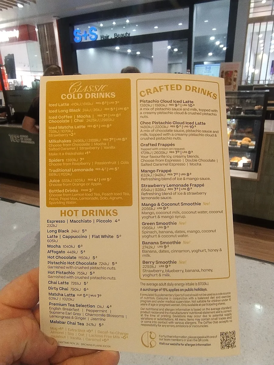 Menu, The Coffee Club