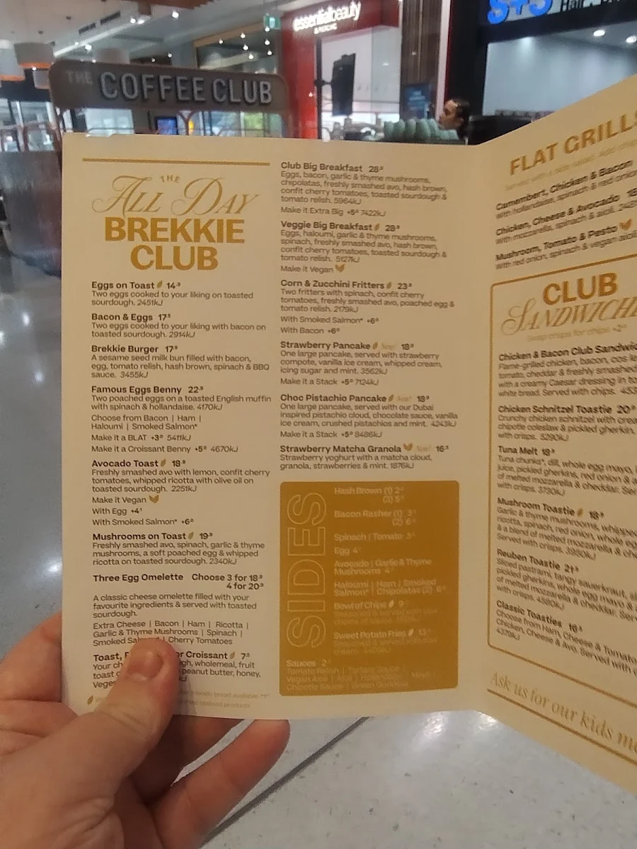 Menu, The Coffee Club