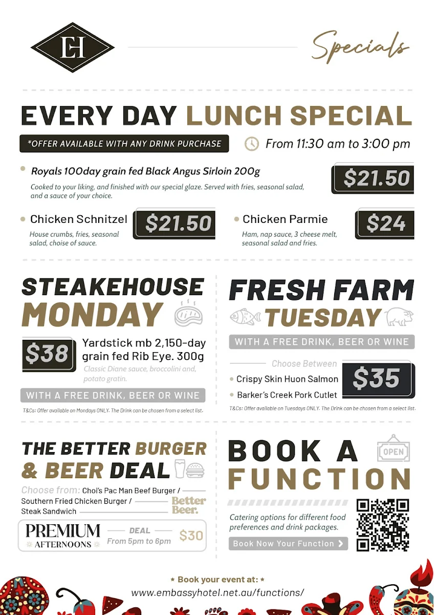 Menu, Embassy Hotel