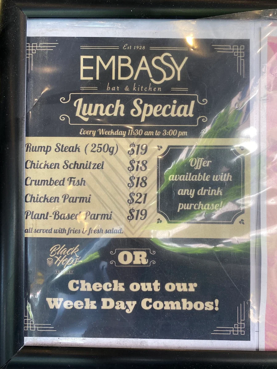 Menu, Embassy Hotel