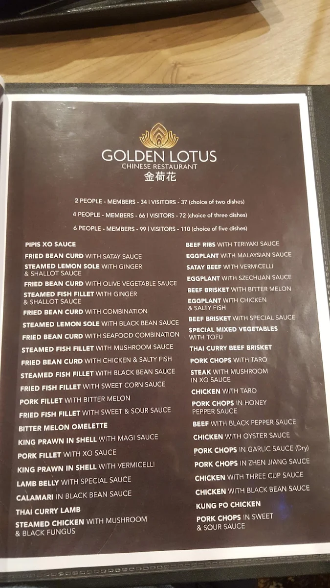 Menu, Golden Lotus Chinese Restaurant