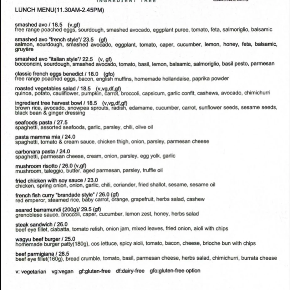 Menu, Ingredient Tree