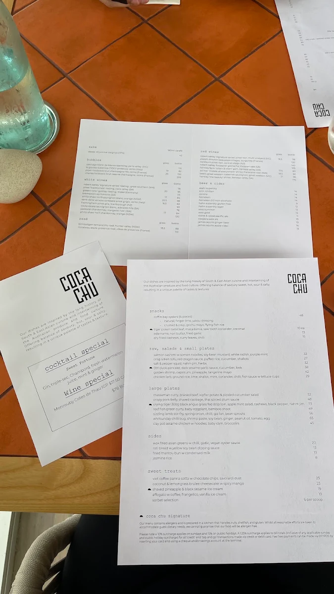Menu, coca chu
