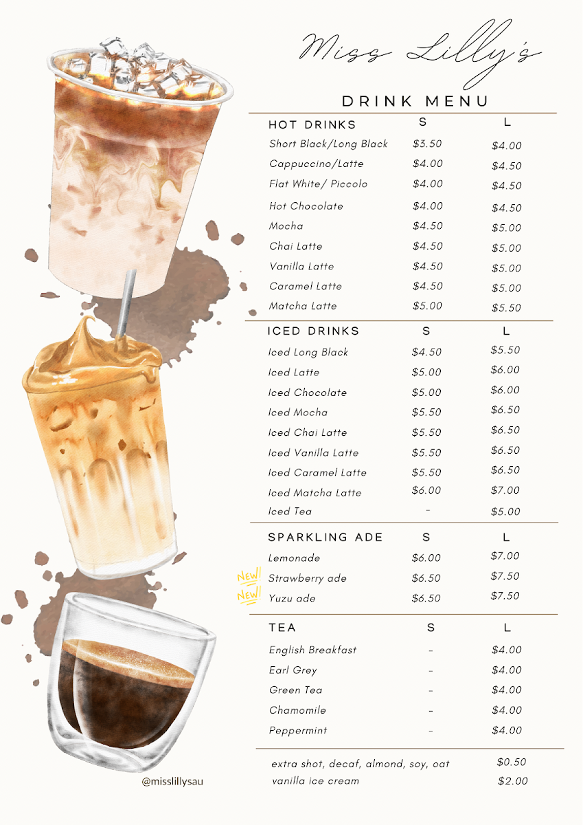 Menu, Miss Lilly’s - Bakery Café