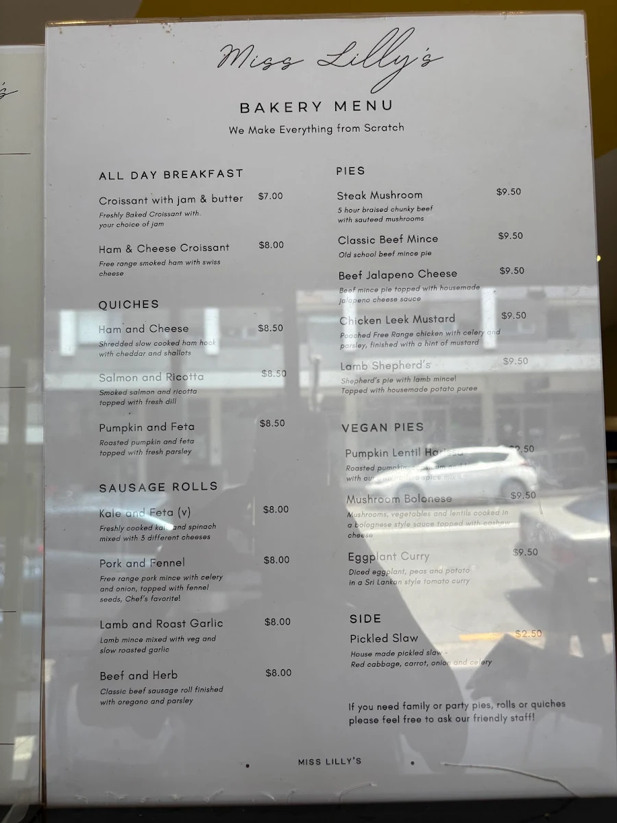 Menu, Miss Lilly’s - Bakery Café