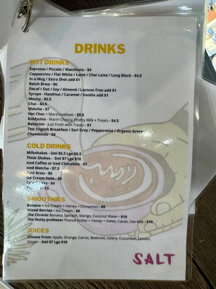 Menu, SALT Cafe Galston