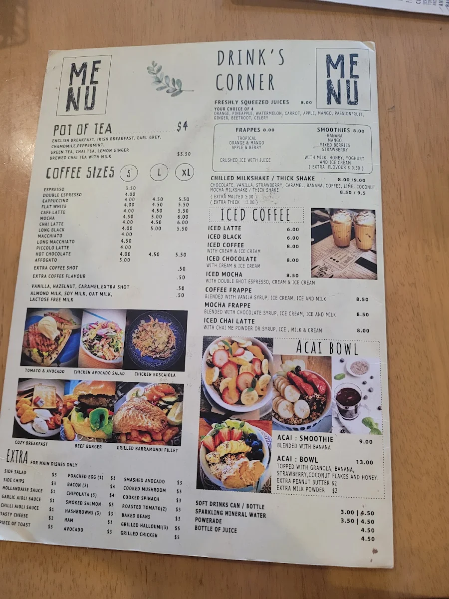 Menu, Cozy Corner