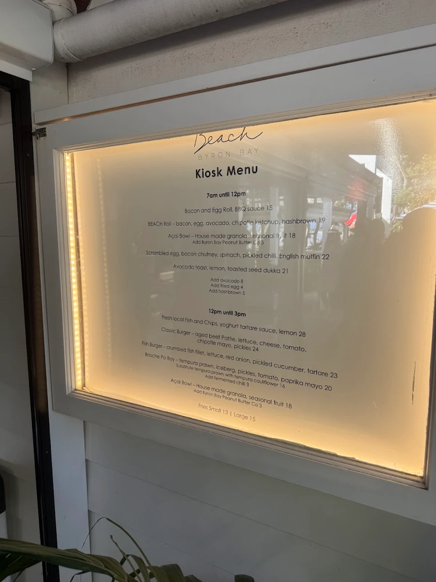 Menu, Beach Byron Bay