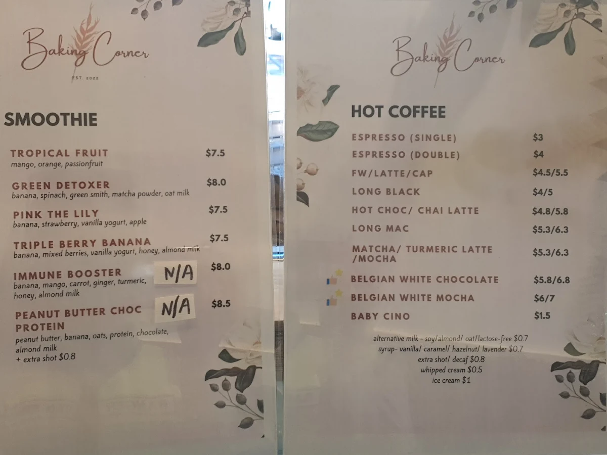 Menu, The Baking Corner