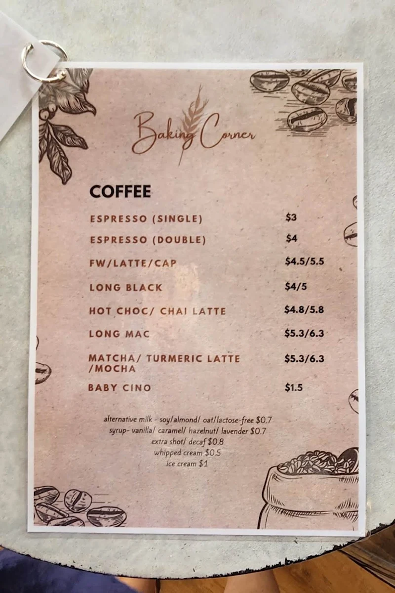 Menu, The Baking Corner