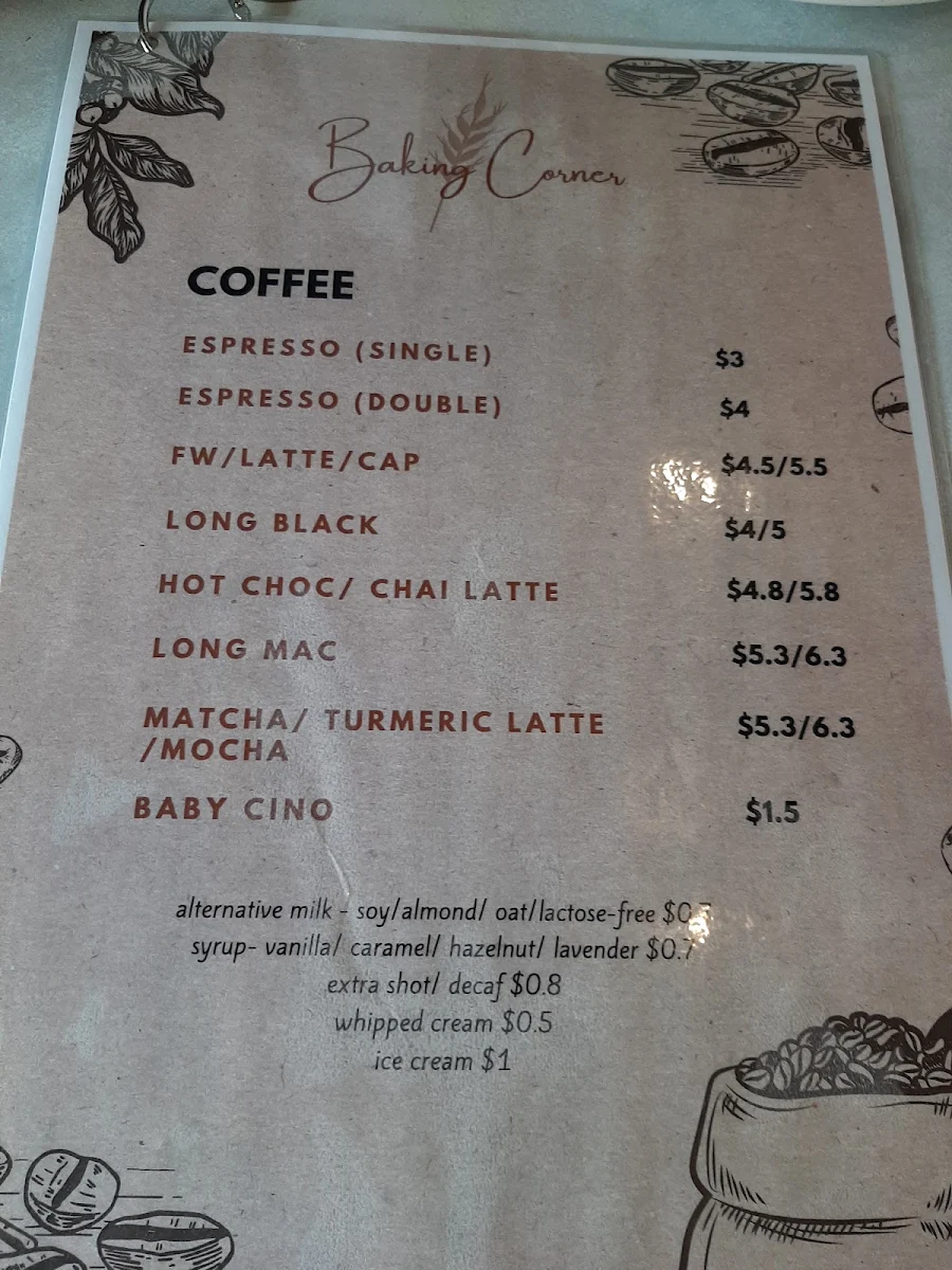 Menu, The Baking Corner