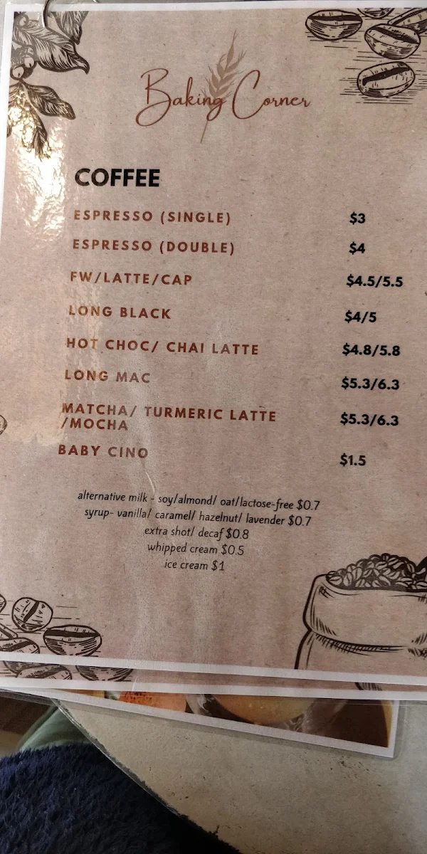 Menu, The Baking Corner