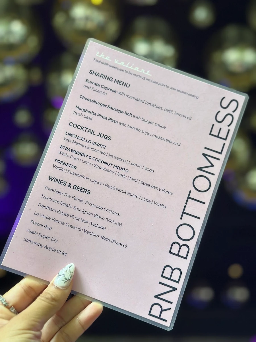 Menu, The Valiant Cocktail Bar