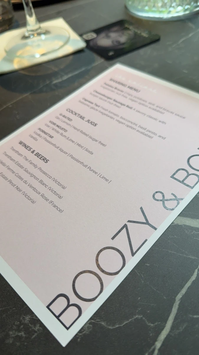 Menu, The Valiant Cocktail Bar