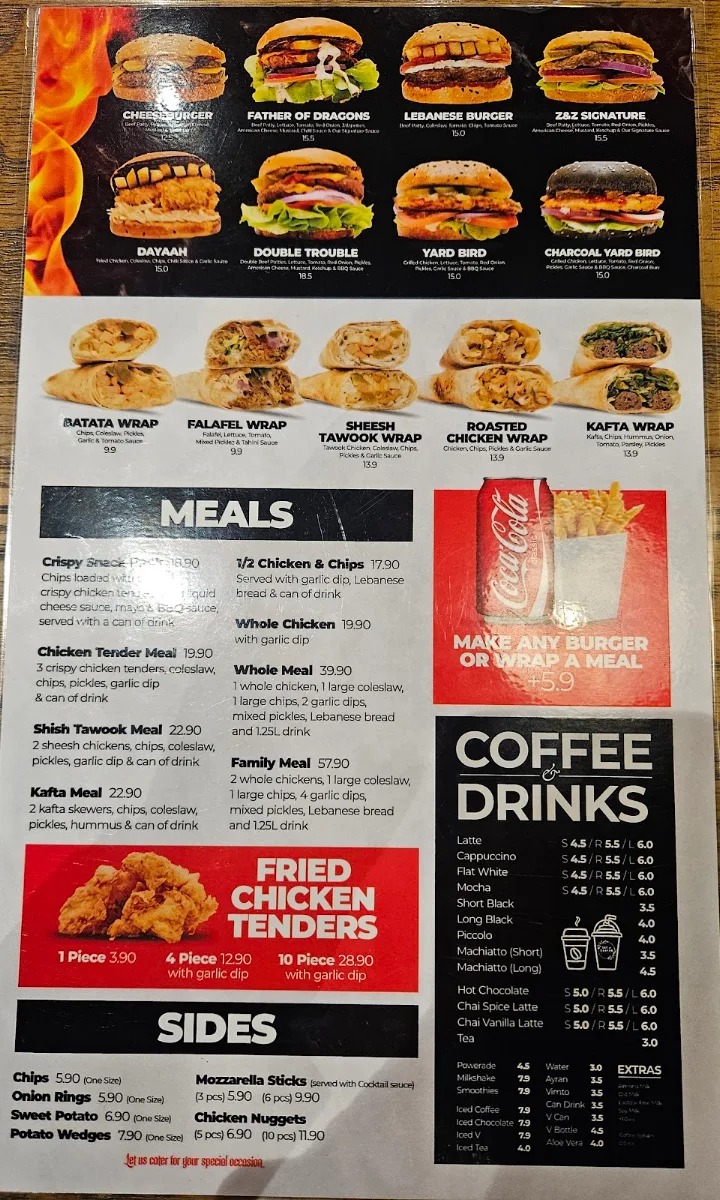 Menu, ZetandZaatar Bakery