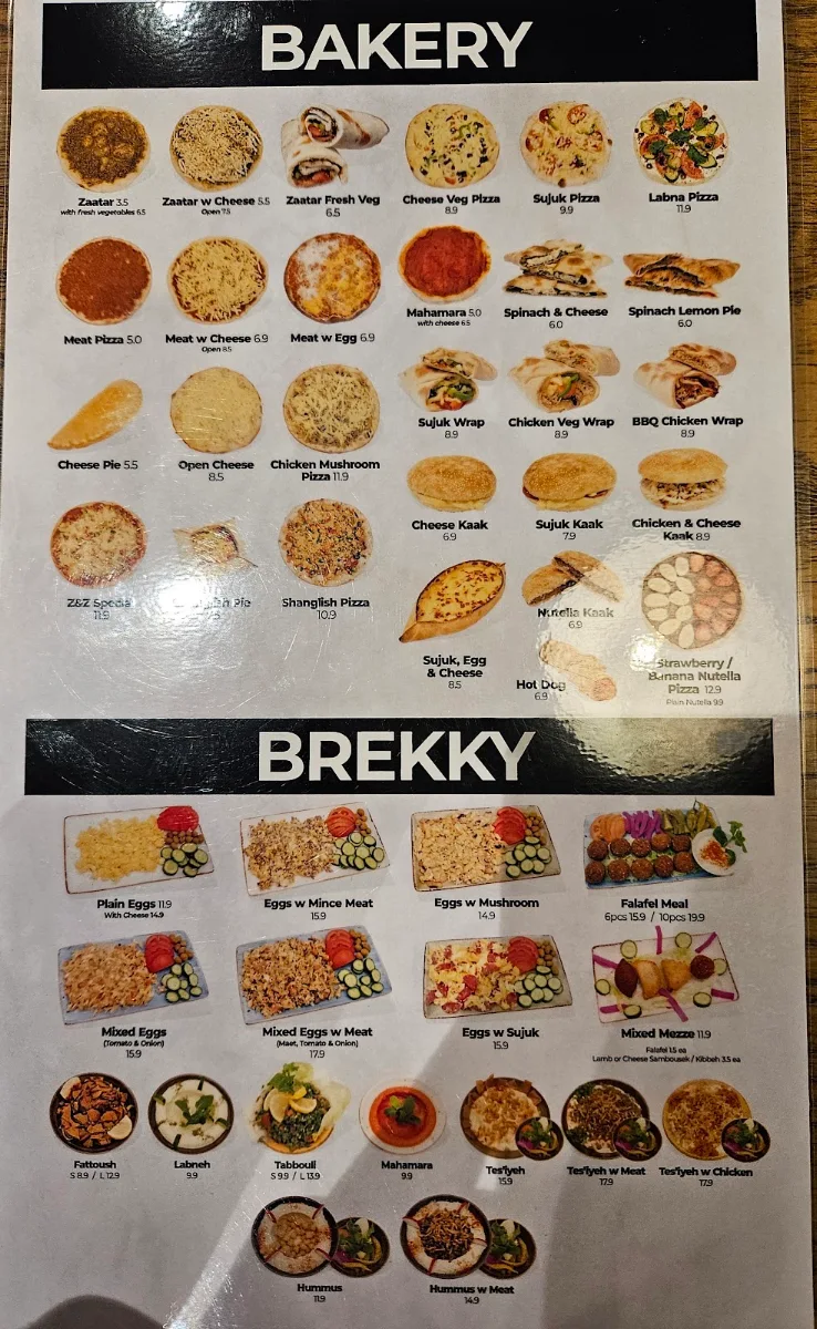 Menu, ZetandZaatar Bakery