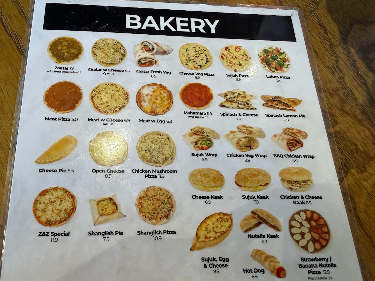 Menu, ZetandZaatar Bakery
