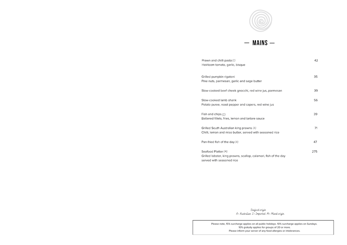 Menu, Hurricane's Grill & Bar