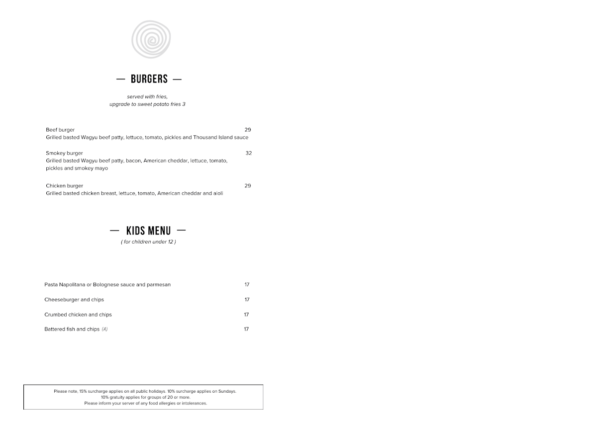 Menu, Hurricane's Grill & Bar