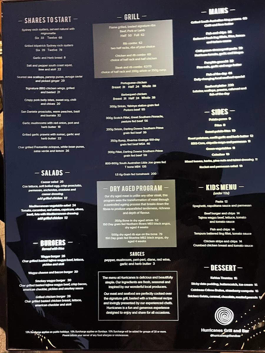 Menu, Hurricane's Grill & Bar