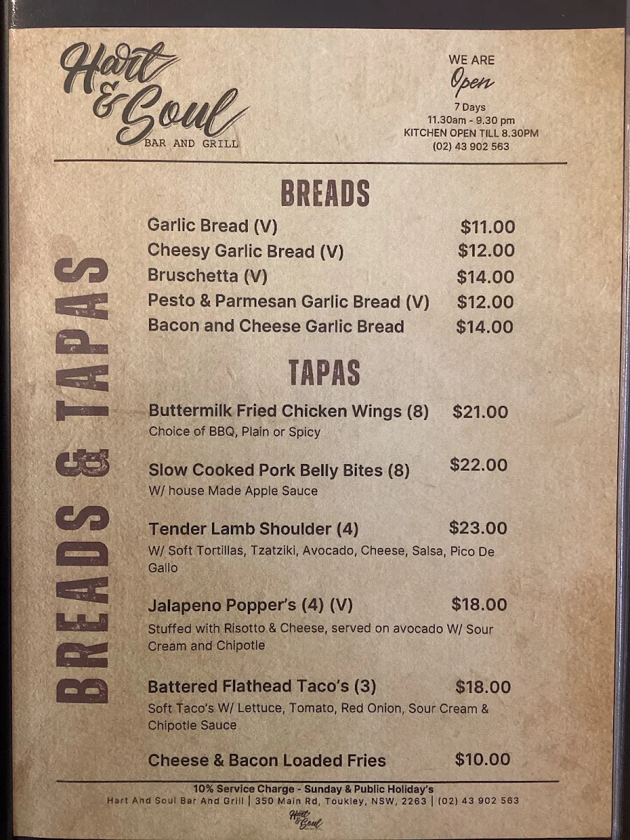 Menu, Hart & Soul Bar and Grill
