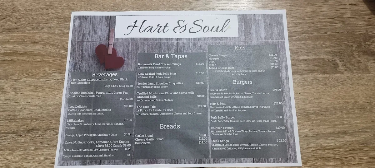 Menu, Hart & Soul Bar and Grill