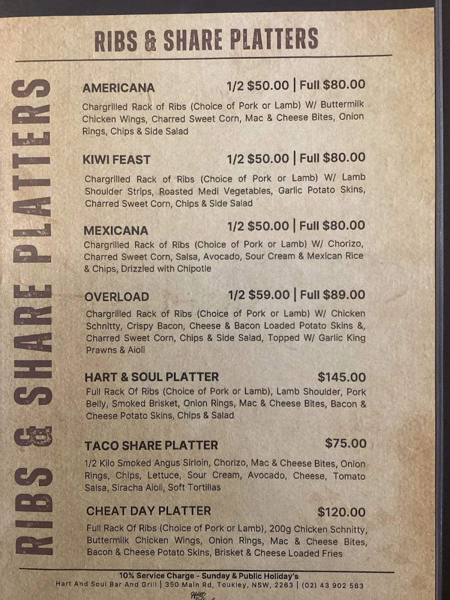 Menu, Hart & Soul Bar and Grill