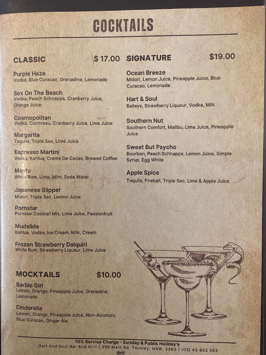 Menu, Hart & Soul Bar and Grill