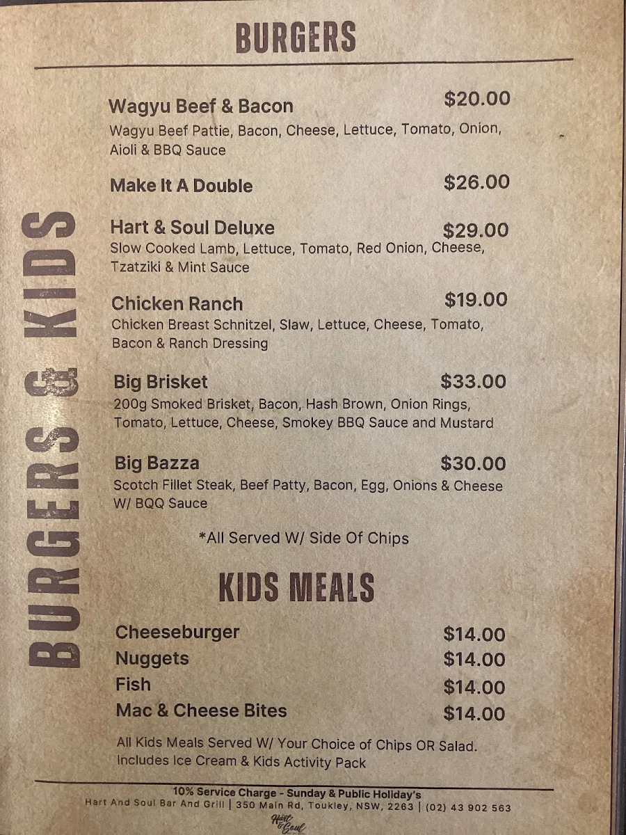 Menu, Hart & Soul Bar and Grill