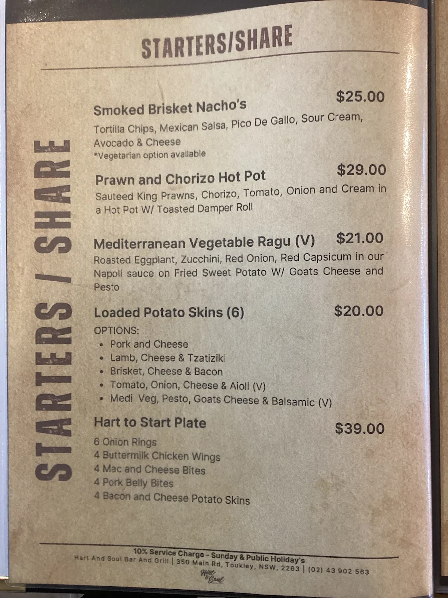 Menu, Hart & Soul Bar and Grill