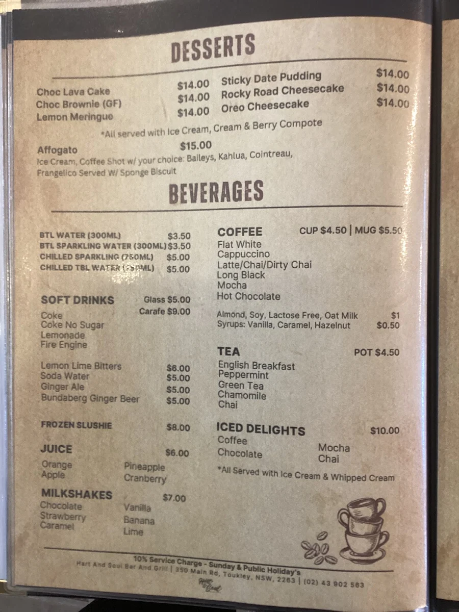 Menu, Hart & Soul Bar and Grill