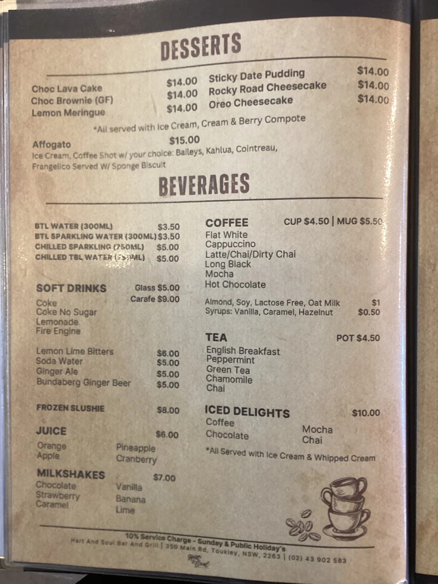 Menu, Hart & Soul Bar and Grill
