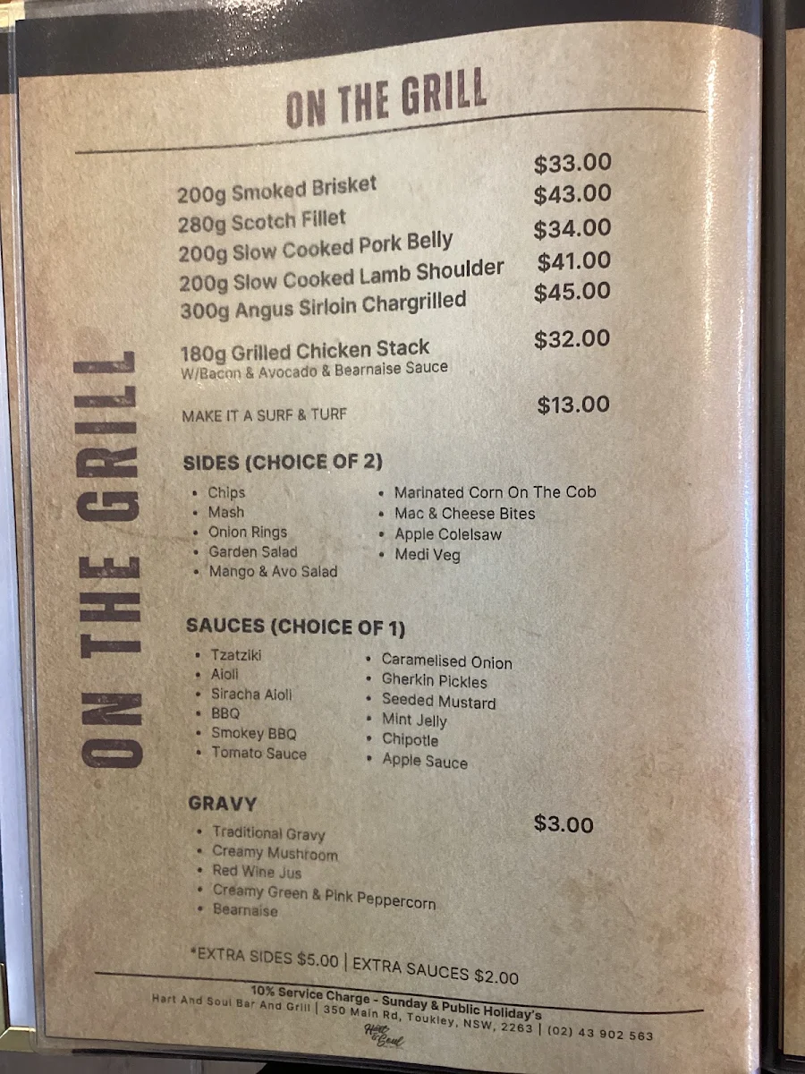 Menu, Hart & Soul Bar and Grill