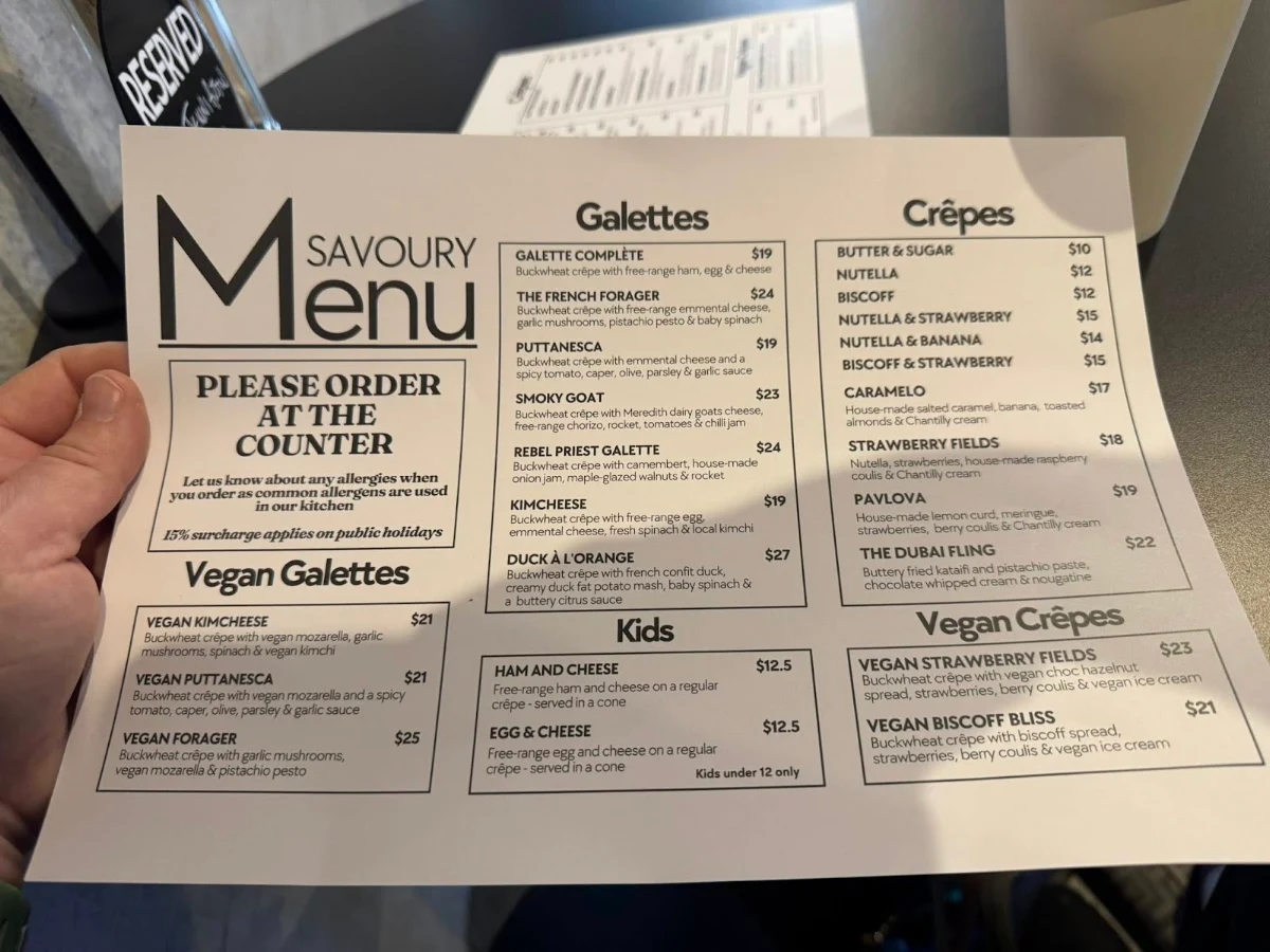 Menu, Little Yarra Crêperie