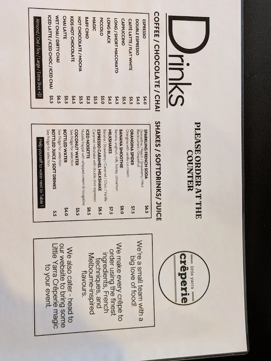 Menu, Little Yarra Crêperie