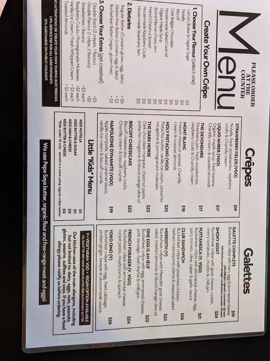 Menu, Little Yarra Crêperie