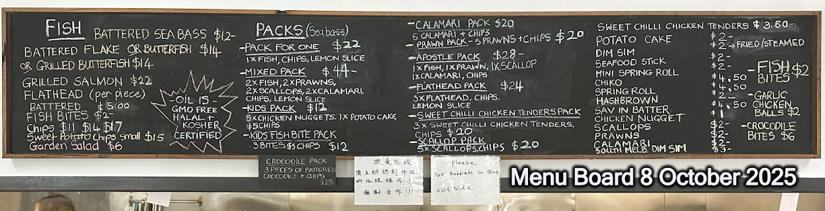 Menu, Port Campbell Takeaway