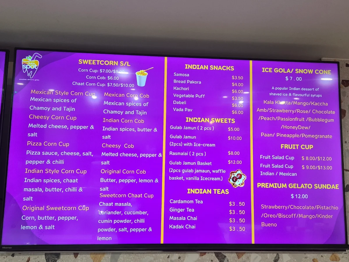 Menu, Juice Spot & Bubble Tea Seven Hills