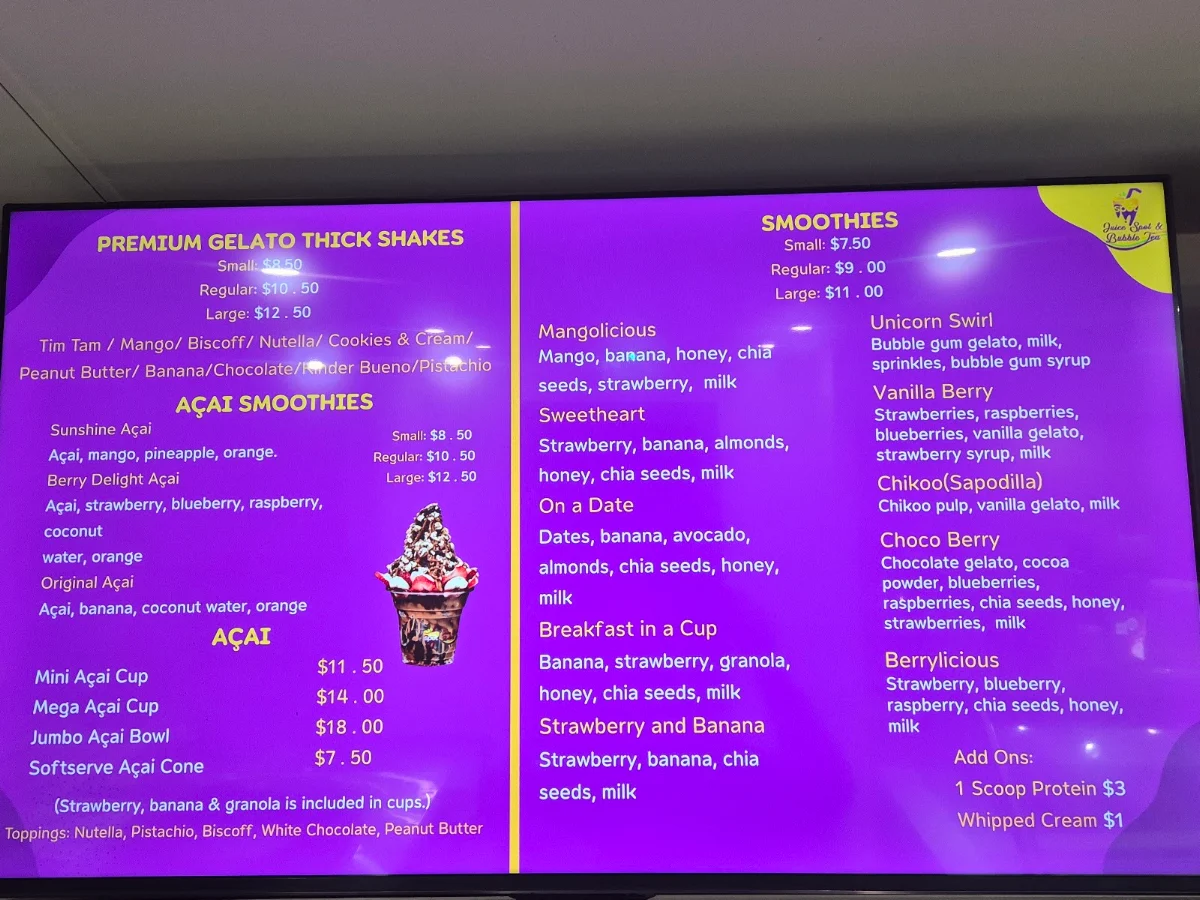 Menu, Juice Spot & Bubble Tea Seven Hills