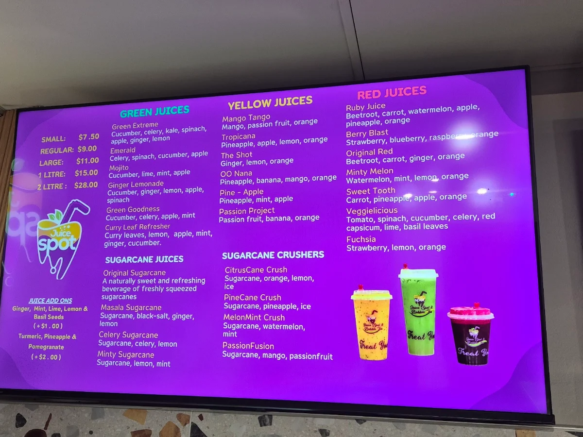 Menu, Juice Spot & Bubble Tea Seven Hills