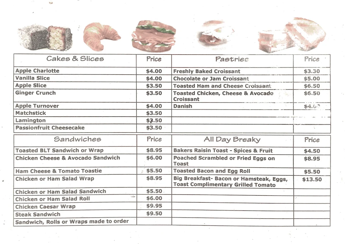 Menu, Kelz Bakehouse