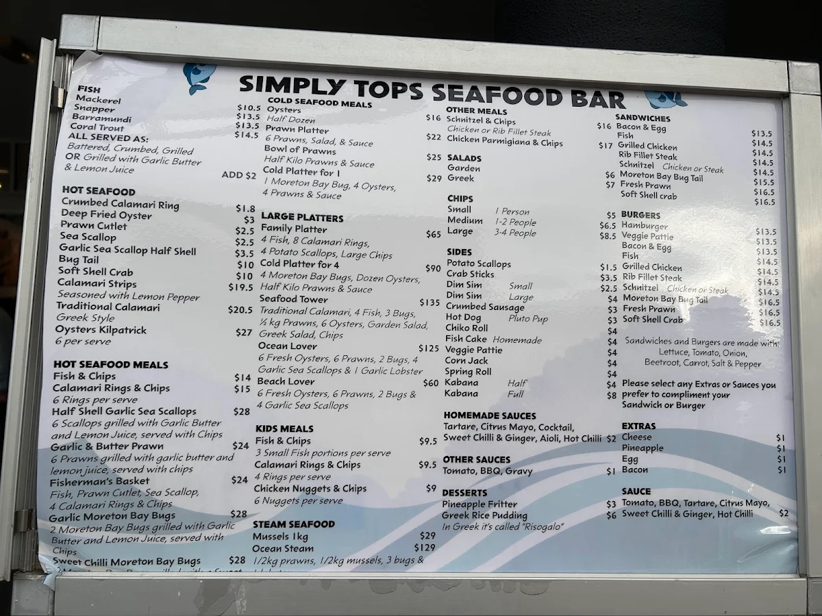Menu, Simply Tops Seafood Bar